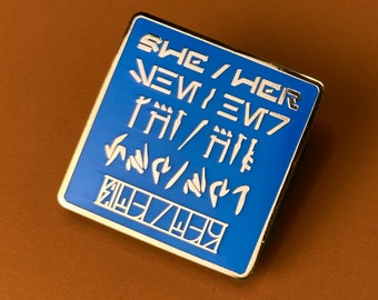 She/Her Galactic Pronoun Pin (Lapis Lazuli Blue)