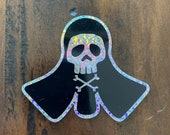 Kendo men silhouette sticker with skull v3b GLITTER variant