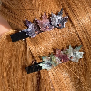 Maple Leaf French style Barrette, alligator clip, hand-painted leaves, autumn hair accessories, fall colors, thick and thin hair