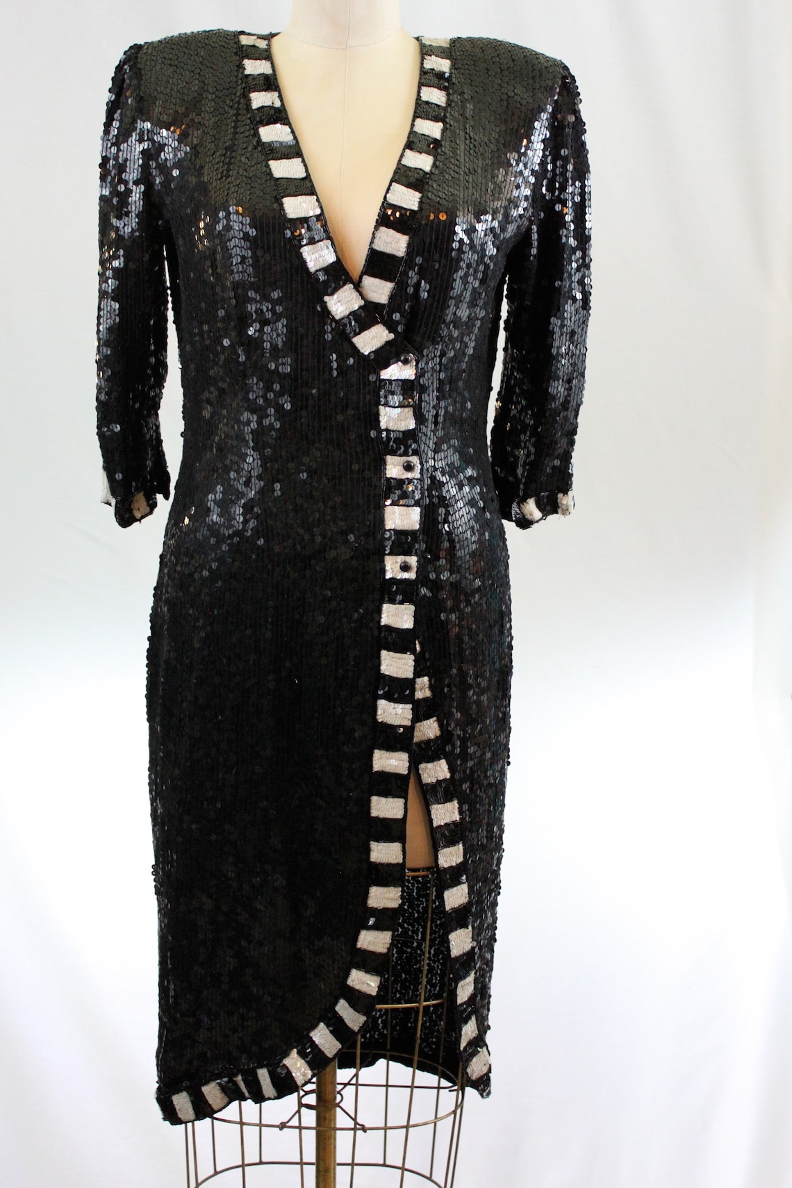 black and white sequin gown