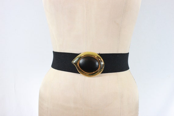 Elastic 1980s Belt | Black and gold elastic belt … - image 4