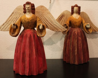 Set of primitive hand carved angels | Guatemalan folk art angels | hand carved angels set |