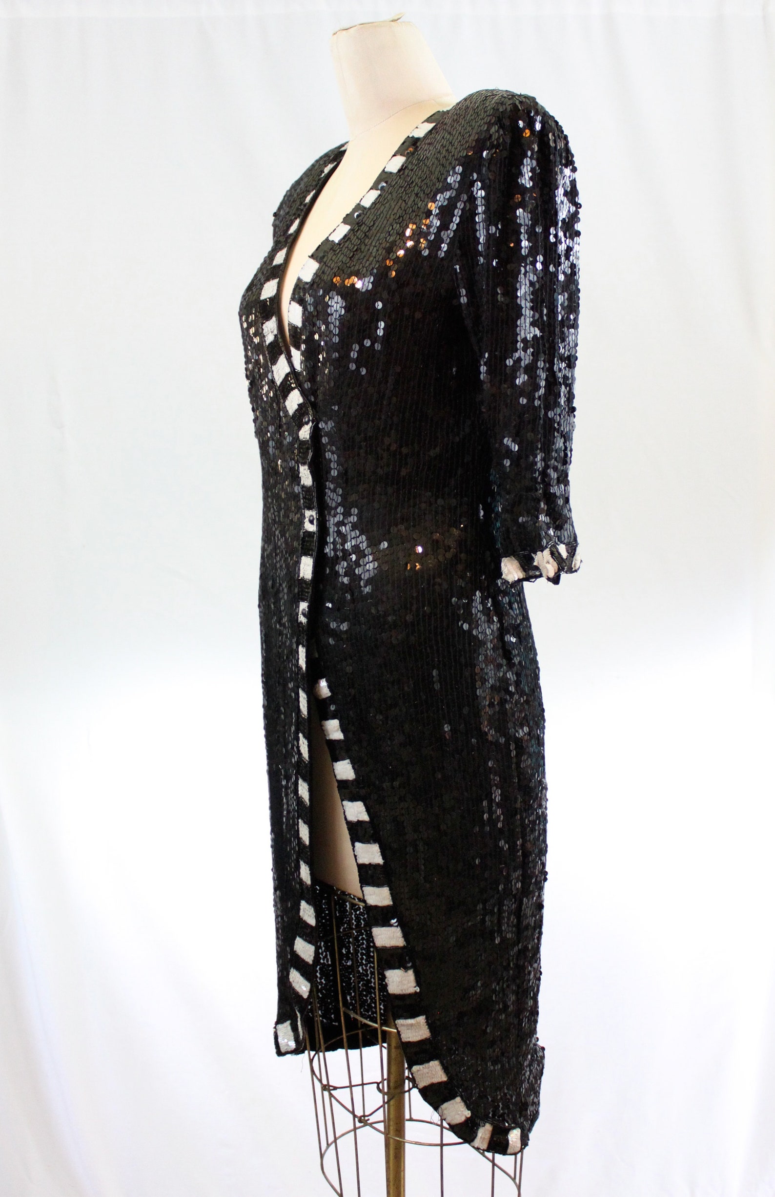 black and white sequin gown