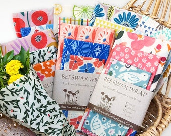 Beeswax Wrap | Organic Cotton | 1 each of S, M, L | Starter Pack | Reusable Eco Wrap