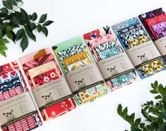 Value Pack | Beeswax Wrap | 1 each of S, M, L, XL | Organic Cotton | Reusable Food Wrap
