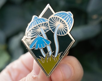 Blue Mushroom Enamel Pin – Cottagecore & Naturecore gift - Gold Plated Lapel Pin (1.5 inch)