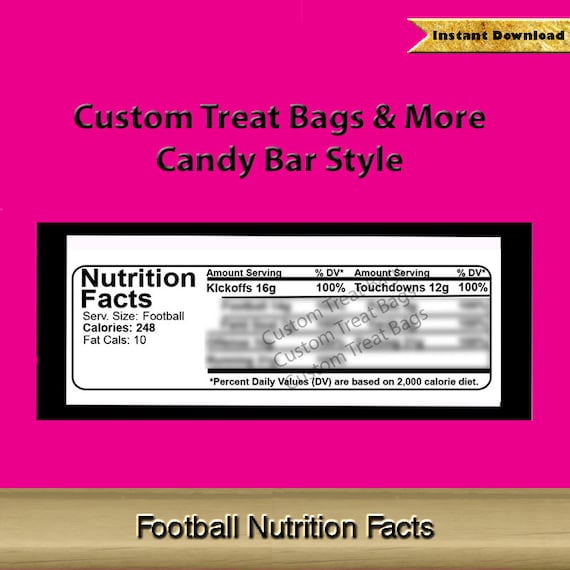 Football Nutrition Facts Label For Custom Candy Bar Wrapper Etsy