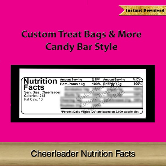 Cheerleader Nutrition Facts Label for Custom Candy Bar Etsy