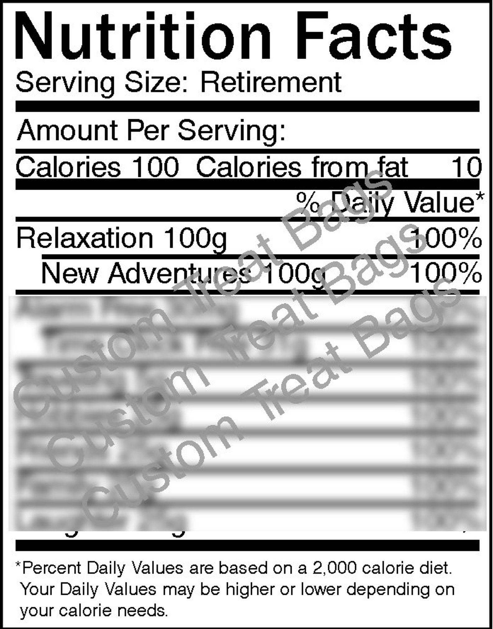 Retirement Nutrition Facts Label: for Custom Chip /treat Bags - Etsy