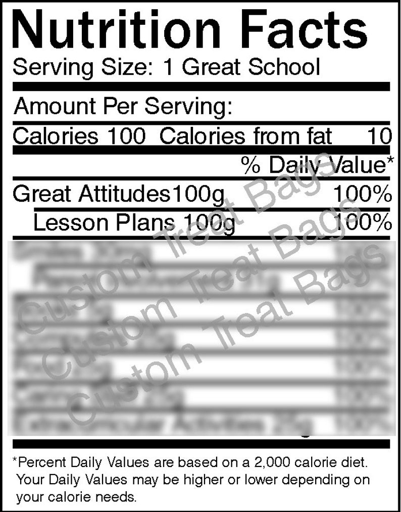 School Nutrition Facts Label: For Custom Chip /Treat Bags | Etsy