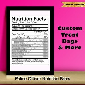Politieagent voeding feiten Label: Voor Custom Chip traktatie zakjes /Candy Bar Wrapper /Water Bottles /Pringles Wrappers /Party Printables