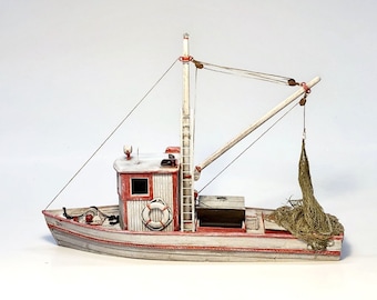 O 1:48 Scale Wooden Fishing Boat Kit for diorama, model railroading