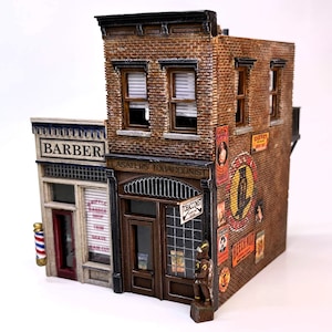 HO 1:87 Escala Downtown Barber & Tobacconist Shops Kit para diorama, maquetas de ferrocarriles, construcción de maquetas