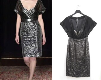 PROENZA SCHOULER Abito da cocktail argento della sfilata vintage del 2003 S