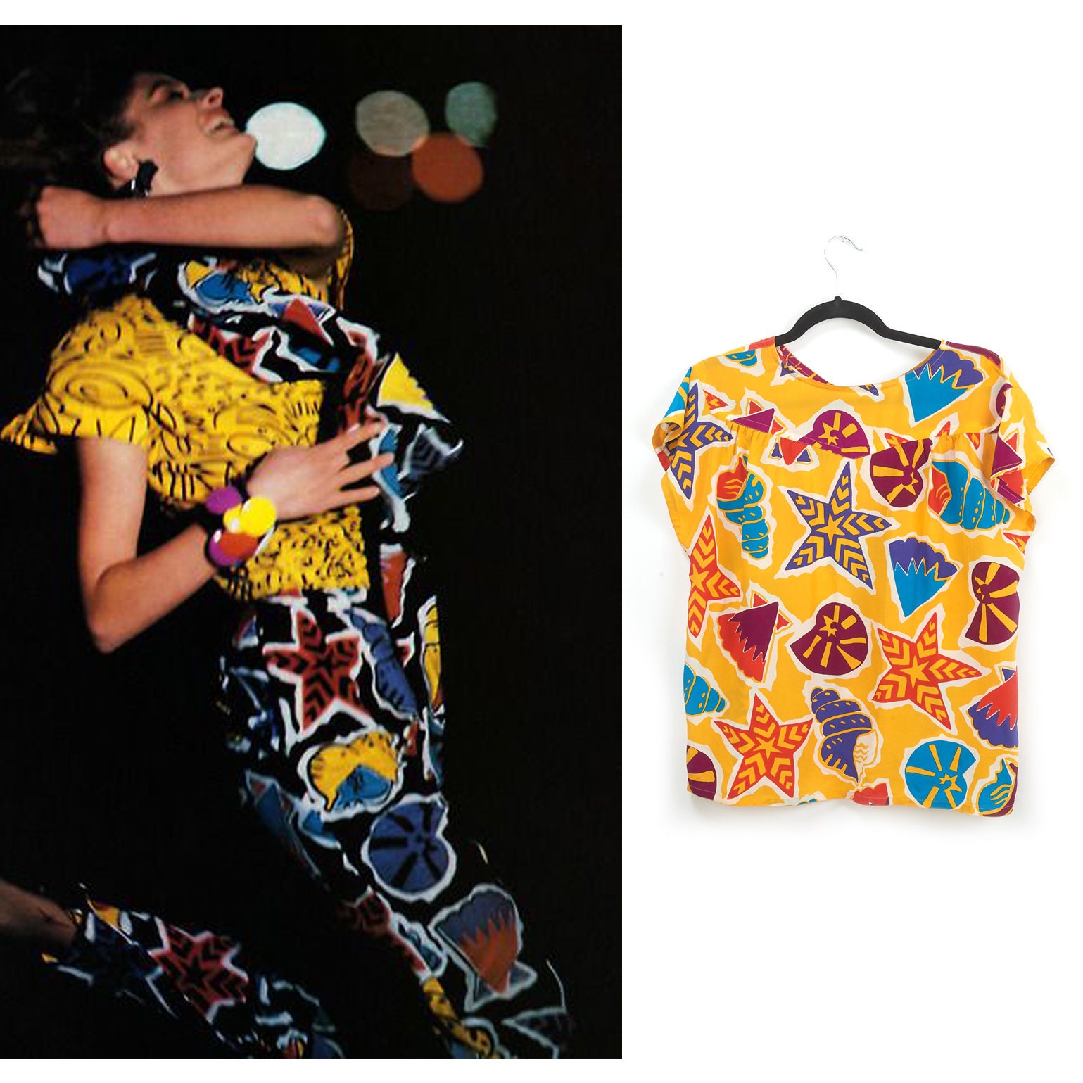 KARL LAGERFELD 1980s Pop Art Seashell Silk Short Sleeve Blouse - Etsy