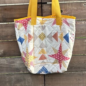 Handmade Quilted Tote Bag upcycled vintage quilt oversized thrifted handsewn