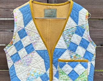 Upcycled Vintage Wool & Patchwork Quilt vest mixed media thrifted reworked
