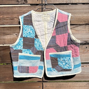 Upcycled Vintage Patchwork Quilt vest thrifted reworked antique handmade