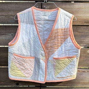 Handmade upcycled vintage quilt vest sustainable thrifted geometric shape