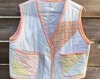 Handmade upcycled vintage quilt vest sustainable thrifted geometric shape