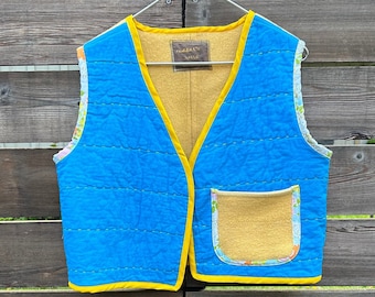 Upcycled Vintage Wool & Quilt vest mixed media thrifted reworked