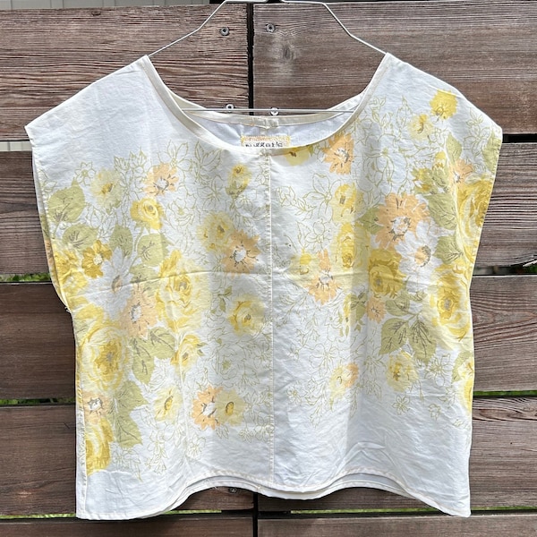 Handmade boxy crop top thrifted vintage fabric upcycled floral