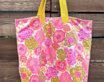 Towel Beach Tote Bag vintage lined handmade retro upcycled thrifted oversized handsewn