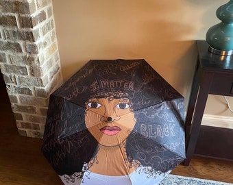 Natural Afro Hair, Affirmation, Black Girl, Gift For Black Woman, Birthday Gift, Gift For Her, Unique, One Of A Kind, I Matter Umbrella