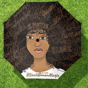 Large I Matter African American Woman Umbrella, Black Woman Afrocentric Umbrella, Melanin, For Her, Gift For Black Woman, Natural Hair Gift