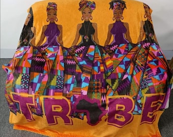 TRIBE African American Personalized Woman Throw Blanket Fleece Blanket, Black Woman Throw Blanket, African Headwrap Blanket