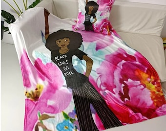 3 Piece Set Black Girls Do Rock Throw Blanket, Pillowcase, Sleeping Eye Mask, For Her, Soft, Stylish Blanket, Black Culture, For Black Girl