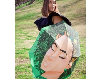 Woman with flower head, Flower Art, African American Woman, Folding Umbrella For Rain, Umbrella For Black Women, Black Girl Umbrella, Unique