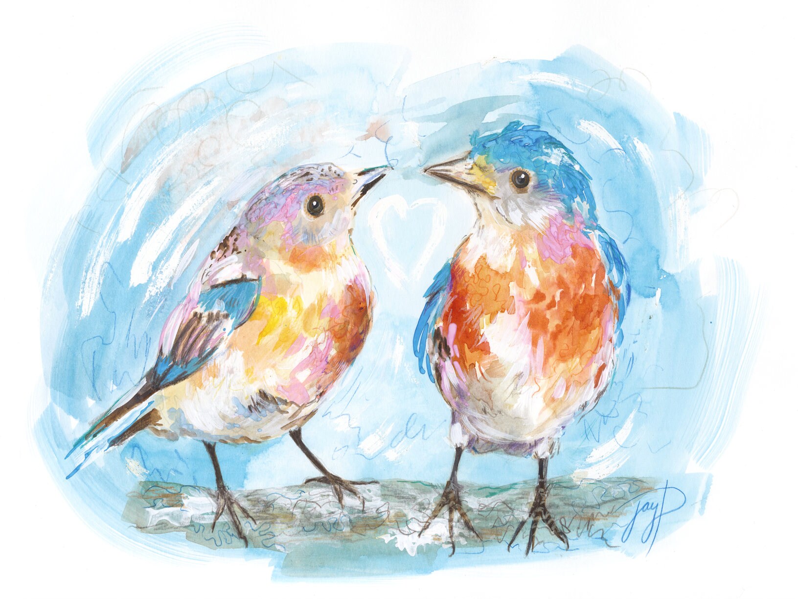 Happy Bluebirds Spread Happiness Giclee Print Watercolour Etsy
