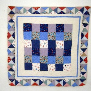 plaid, cover, wall decoration, handmade patchwork, blue and ecru