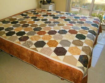 plaid, couvre-lits, quilt, patchwork ,couleurs automnales, dessus de lit, pour grand lits double, patchwork fait main