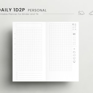 1 Day on 2 pages Personal planner Insert, Daily Journaling Pages, Hourly Schedule Planner PDF Printable Undated Day, Daily To Do list, 1D2P