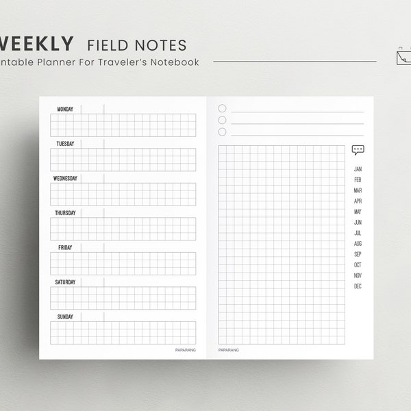 Weekly Field Notes TN Planner Insert, Undated week, Weekly Journal Pages, Agenda Weekly Planner, Weekly Daily Planner Template, Note Pages