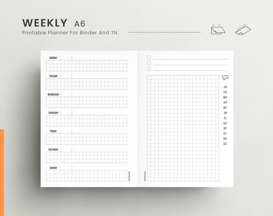 Weekly A6 Planner Insert, Undated Week, Weekly Journal Pages, Agenda ...