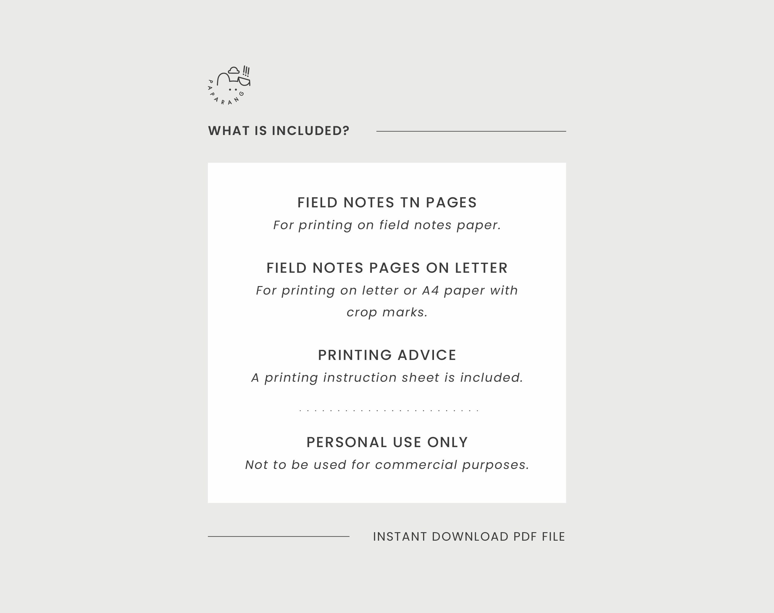 Field Notes Day Planner 1 Day on 2 Pages Field Notes TN Planner Insert, Daily Journaling Pages ...