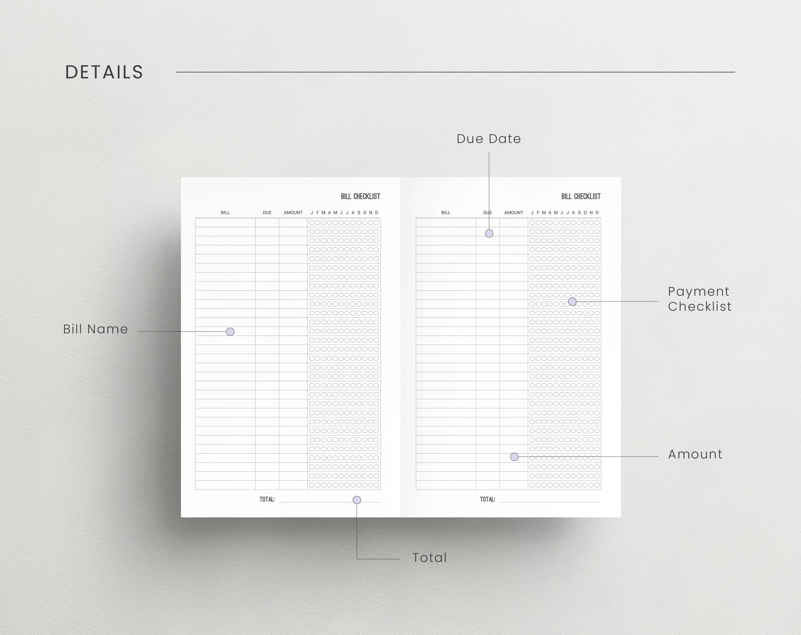 Bill Checklist Half Letter Planner Insert, Fixed Expense Tracker ...