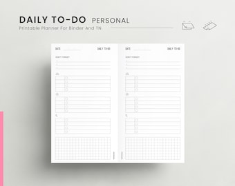 Tägliche To-Do-Liste Personal Planner Insert, Terminplaner, Hausarbeit Checkliste, druckbare Tagesplan PDF, Undatierter Tag, 1D1P