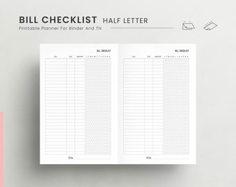 Bill Checkliste Halber Brief Planer Einsatz, Fixkosten Tracker, Monatliche Rechnungszahlung, Bill Organizer, Jährlicher Bill Tracker Tracker
