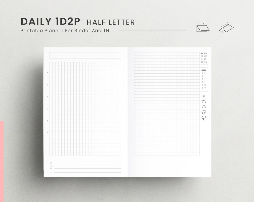 1 Day on 2 Pages Half Letter Planner Insert Daily Journaling Etsy