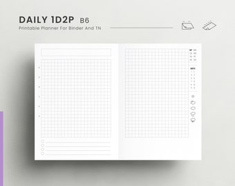 1 Day on 2 pages B6 planner Insert, Daily Journaling Pages, Hourly Schedule Planner PDF Printable Undated Day, Daily To Do list, 1D2P