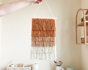 Ombre Shag Fringe Wall Hanging // Tassel Tapestry // Handmade Weaving // Textured Textile Art // Boho Home Decor