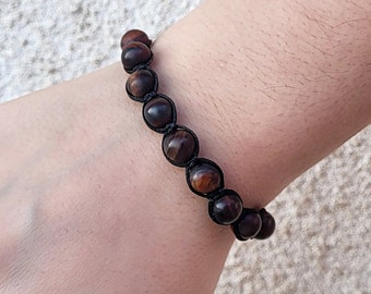 Matte Tiger Eye Men's Bracelet, Macrame Beaded Stacking Bracelet for Him, Natural Gemstone Bracelet, Father's Day Gift