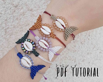 PDF Macrame Bracelet Fish tail with Seashell Tutorial / DIY Step by Step E-Book Micro Macrame Mermaid Tail Friendship bracelet