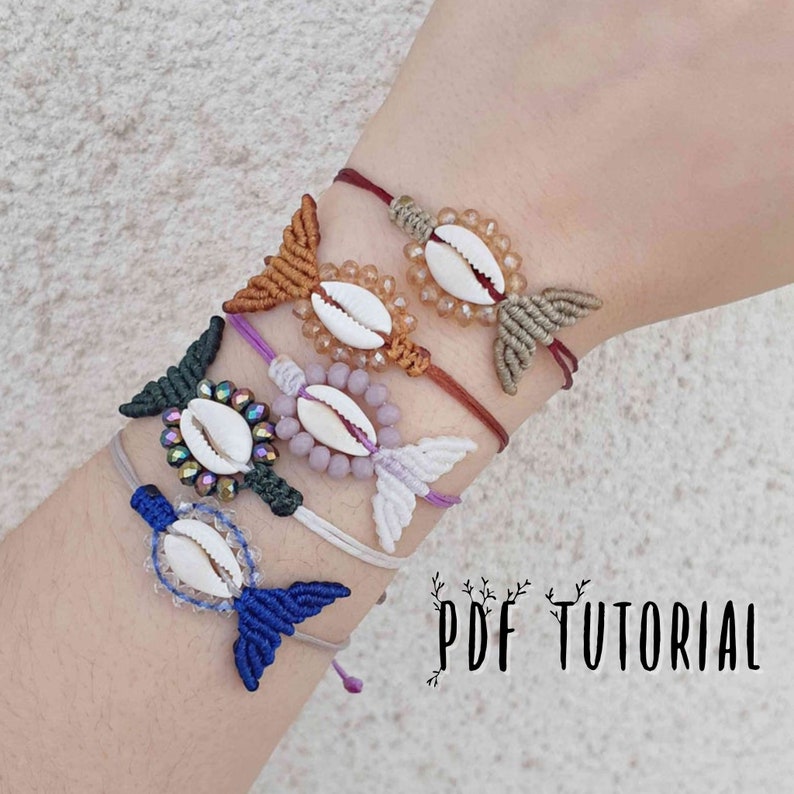 PDF Macrame Bracelet Fish tail with Seashell Tutorial / DIY Step by Step E-Book Micro Macrame Mermaid Tail Friendship bracelet image 1