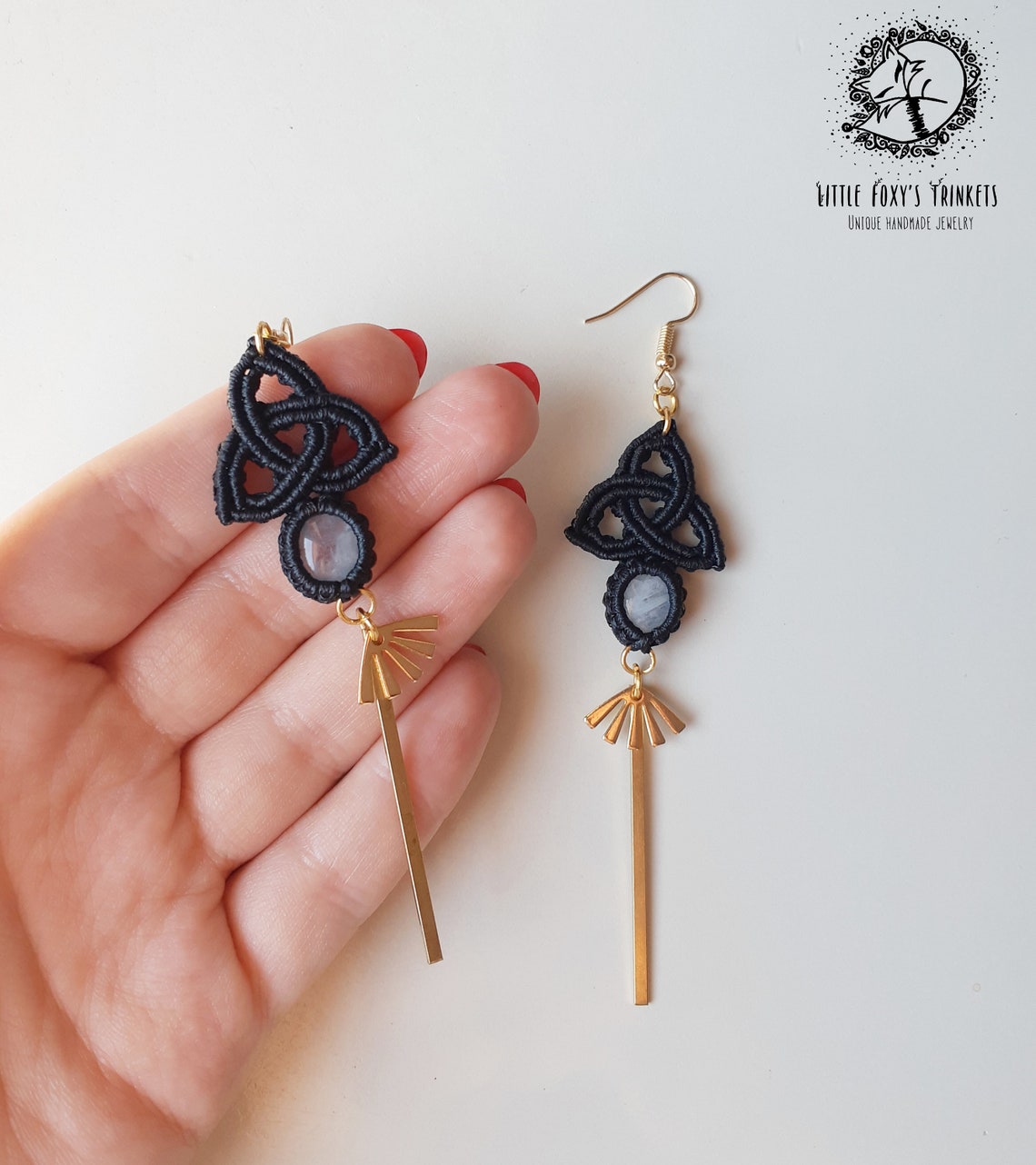 Celtic Knot Macrame Earrings With Moonstones / Triquetra Etsy