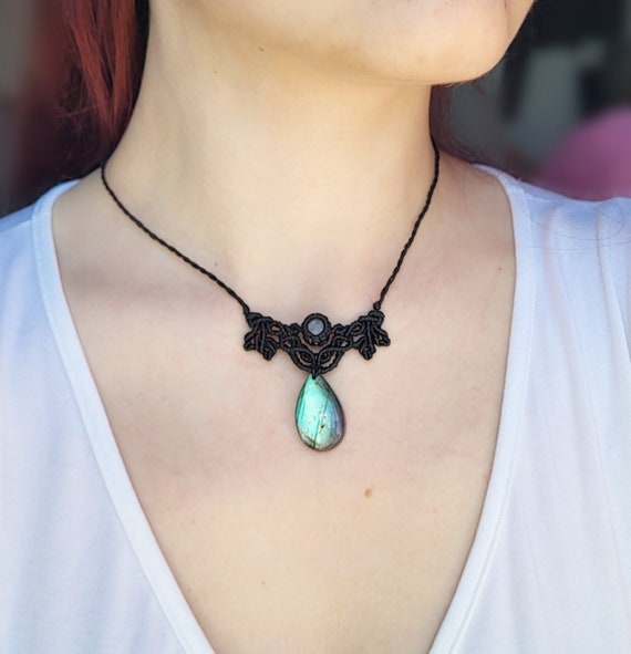 Labradorite Bead Necklace with Virgin Mary Charm - Adjustable Labradorite Bead Necklace with Virgin Mary Charm - Adjustable